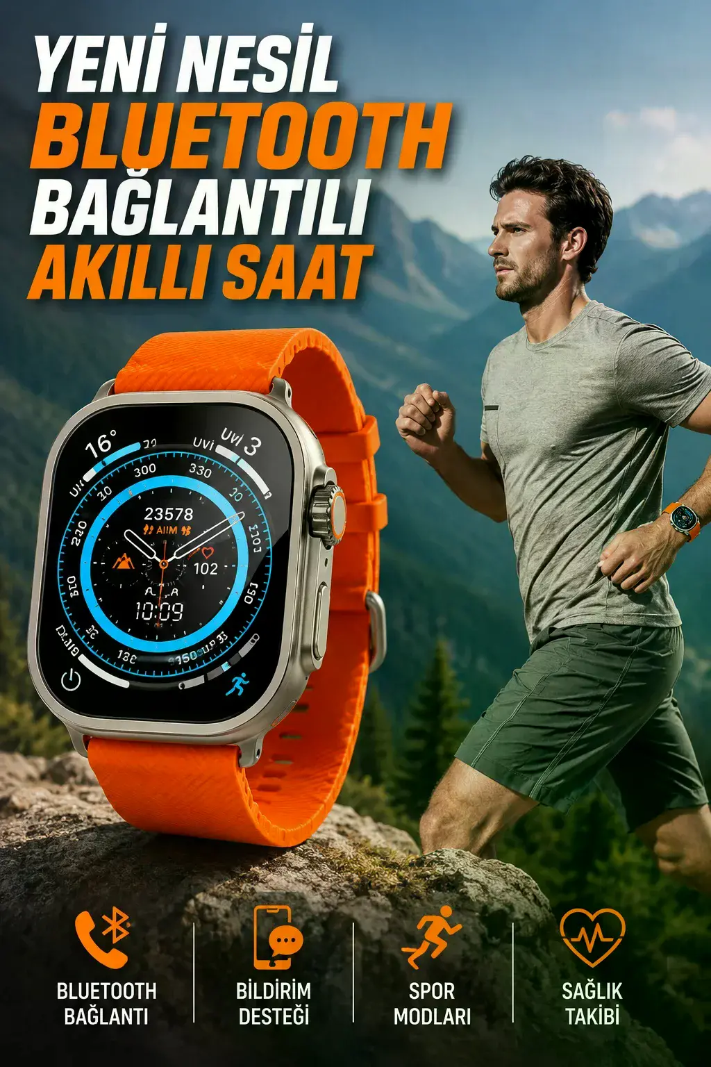 Akıllı Saat Uyku ve Spor Takibi Yeni Nesil Bluetooth Bağlantılı Amoled Ekran