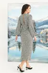 %100 Viskon Desenli Uzun Kollu Saten Elbise-6