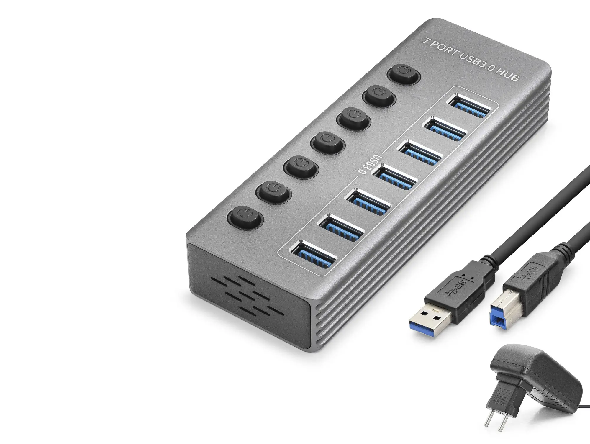 Usb 3.0 Anahtarlı Güç Adaptörlü Hub 7 Port 5 Gbps Gri HDX7047
