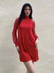 Kadın Uzun Kollu Damla Detaylı Sandy Mini Elbise-10