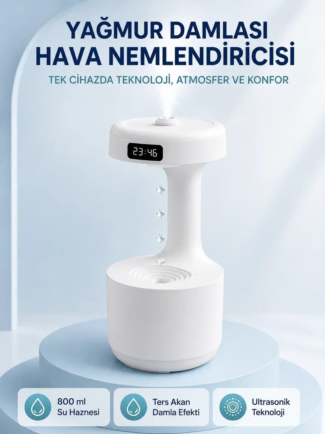 Anti Yerçeki Su Damlası Hava Nemlendirici 800 ml Ultrasonik Aroma Difüzör
