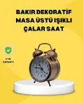 Dekoratif Bronz Renk Metal Alarmlı Masa Üstü Saat Klasik Tasarım-1