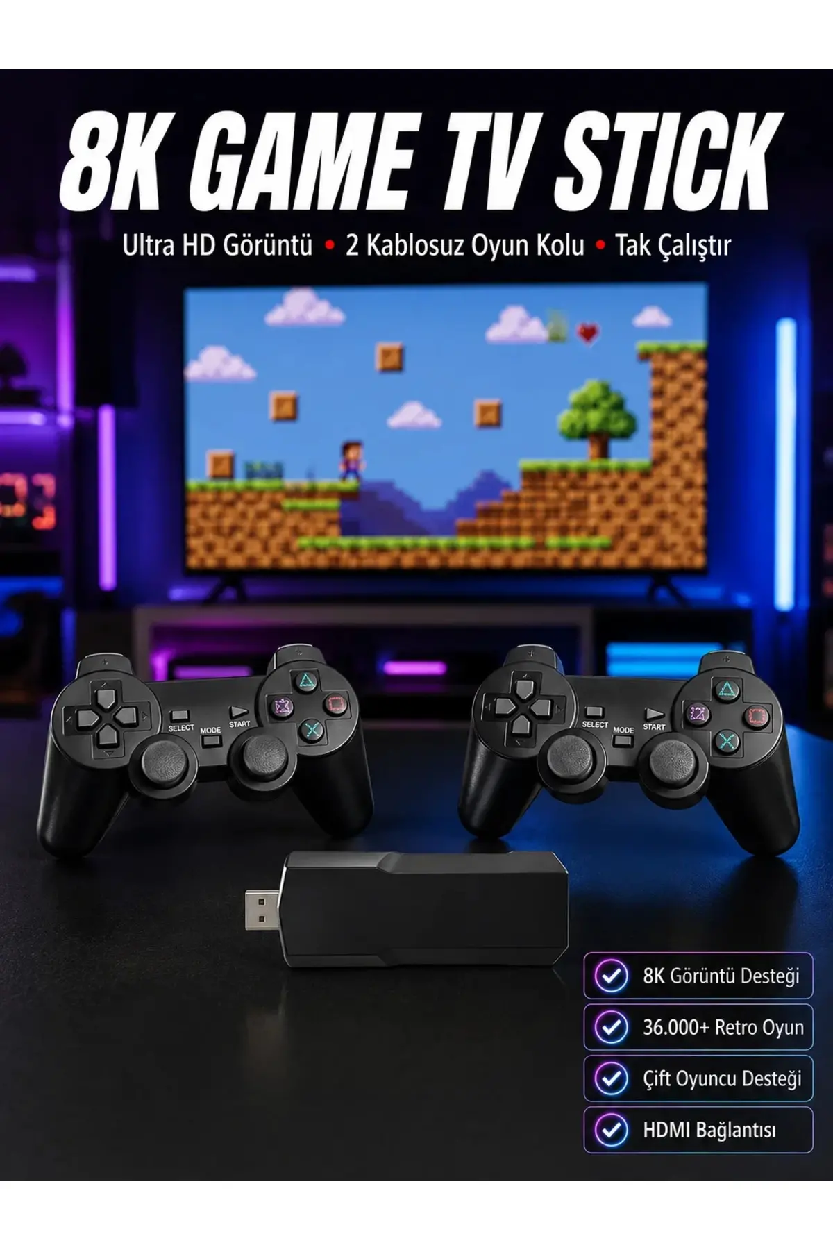 8K Ultra HD Game Box 36500 Oyunlu Game Stick Oyun Konsolu