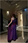Kadın İnce Esnek Kadife Kumaş Tek Omuz Kuyruklu Abiye Elbise-3