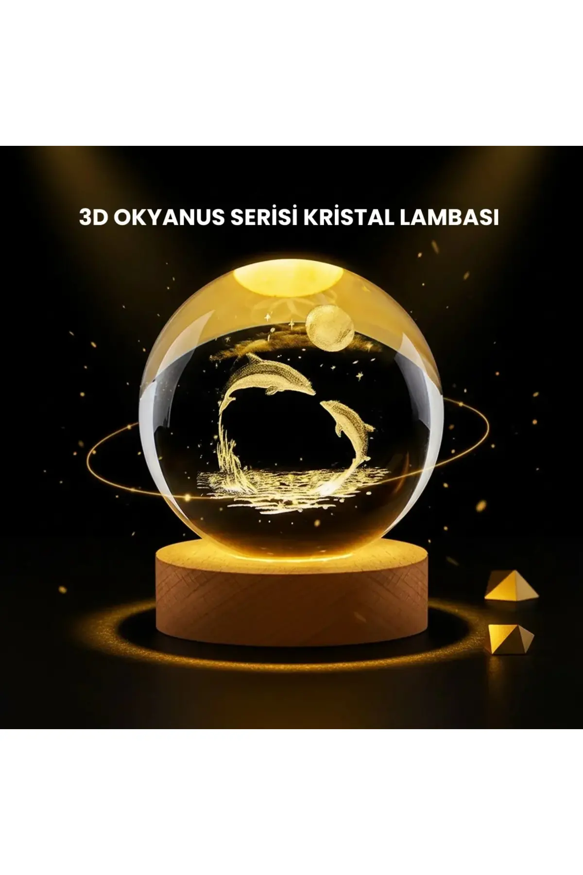 LED Işıklı Yunus Küre Ahşap Standlı Modern Dekoratif Aksesuar