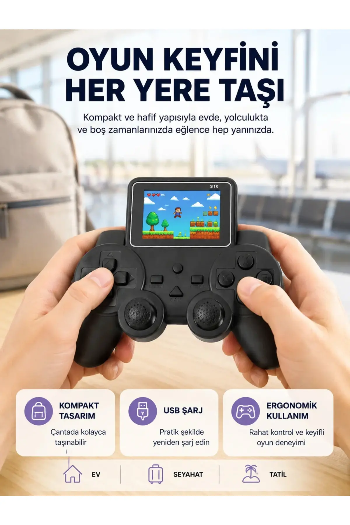 Mini Retro Oyun Konsolu S10 2.8 İnç Ekran Taşınabilir Klasik Atari Yeni Nesil