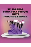 12 Parça Yumuşak Kıllı Makyaj Fırçası Seti Yüz ve Göz Makyajına Uygun Profesyonel Kullanım-1