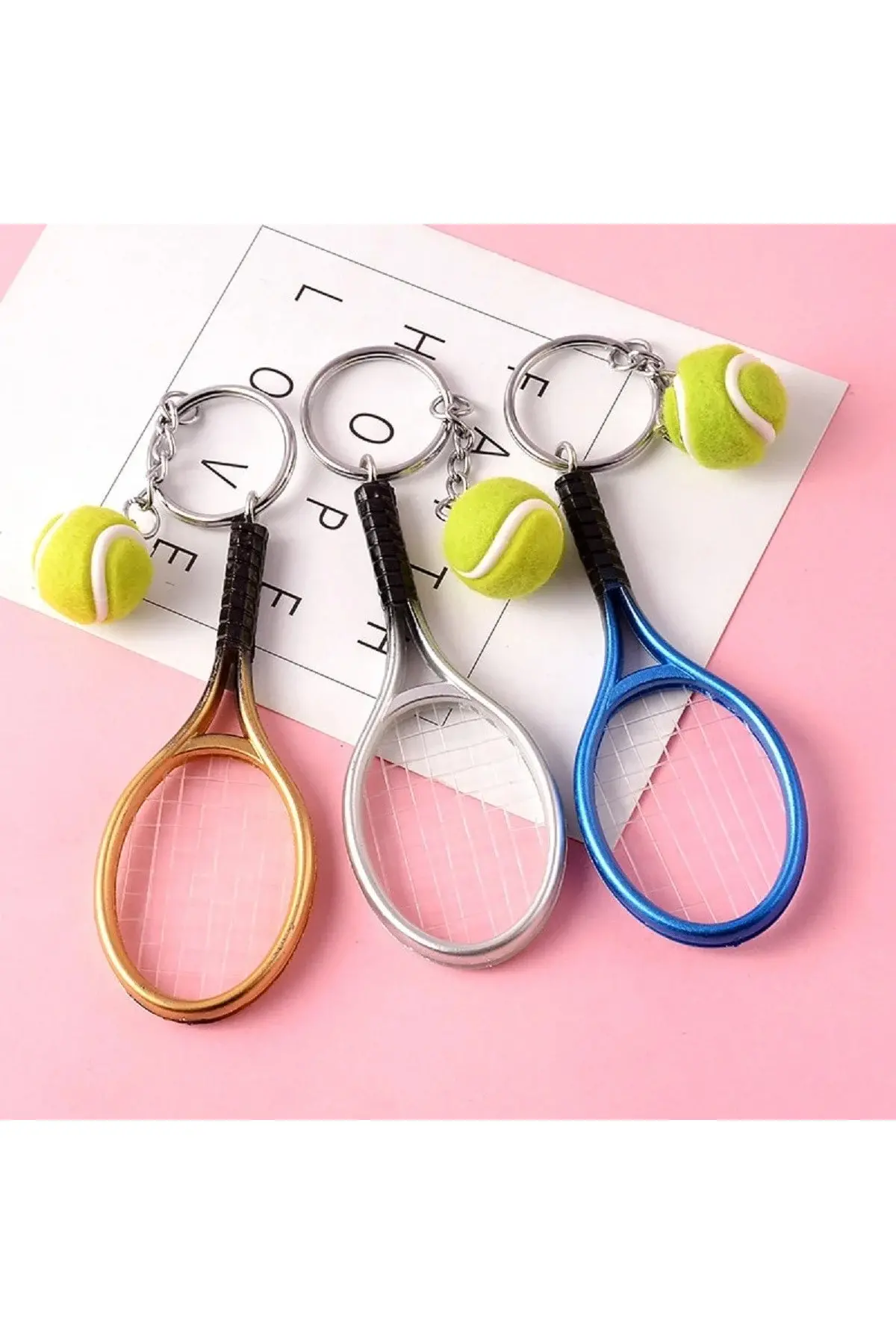 Gerçekçi Tenis Raketi Tasarımlı Şık Anahtarlık Kolye Çanta Süsü Tennis Keychain