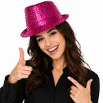 Fuşya Pembe Payetli Disco Parti Şapkası Yetişkin Işıltılı Fötr Model-2