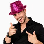 Fuşya Pembe Payetli Disco Parti Şapkası Yetişkin Işıltılı Fötr Model-3