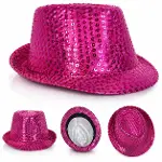 Fuşya Pembe Payetli Disco Parti Şapkası Yetişkin Işıltılı Fötr Model-1