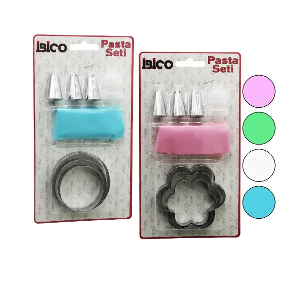 8PCS Pasta Süsleme Seti - 3-KURABİYE Kalıp=yuvarlak - Çiçek 1-KREMA Torbası - 3-METAL+1-PLS.UÇ