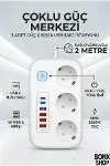 2500W Çoklu Priz 2 METRE – 3’lü AC Priz +5 USB Çıkışı AKIM KORUMALI Alev Almayan Gövde,-1