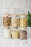 6 Lı Set Bambu Kapaklı Cam Kavanoz & Erzak Saklama Kabı 800 ml Orta Boy ( Vakum Kapak )-4