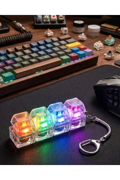 Işıklı Mekanik Tuş Anahtarlık Klik Sesli Stres Oyuncağı Fidget