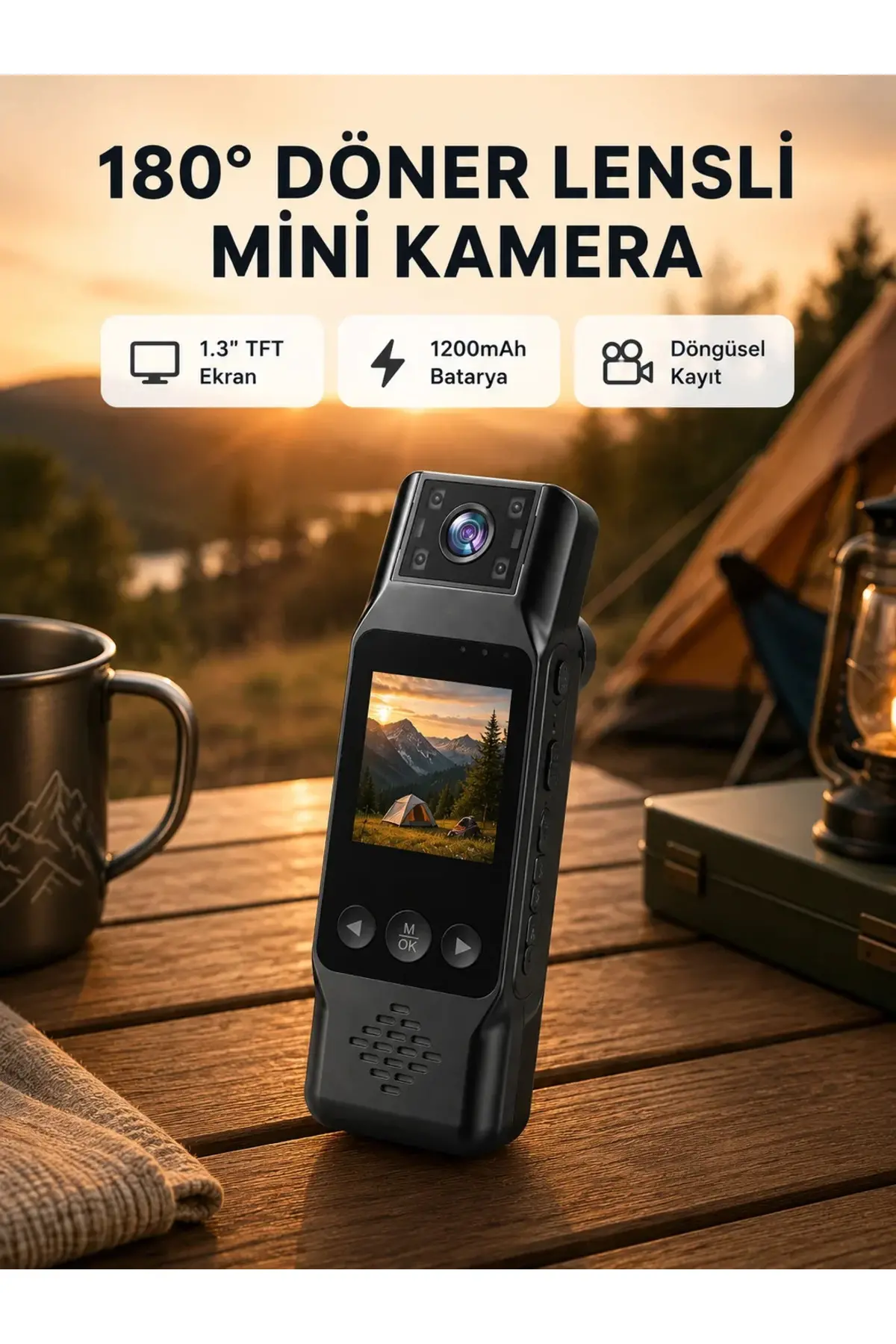 180° Döner Lensli Mini Kamera 1080P Full HD Hareket Algılama 1200mAh