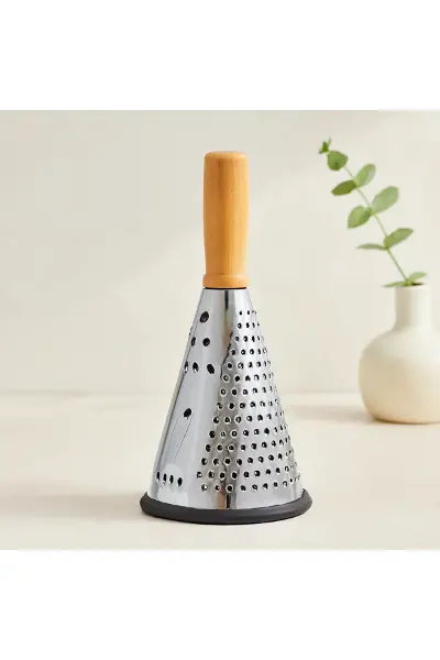 8" Ahşap & Bambu Saplı Çelik Rende (Silikon Taban, 3 Bölümlü)