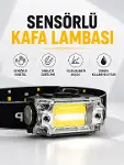 Sensör Kontrollü Şarjlı Beyaz LED Kafa Lambası ve El Feneri-1