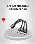 3’ü 1 Arada Hızlı Şarj Kablosu iOS Android Type-C Uyumlu ve Dayanıklı-1
