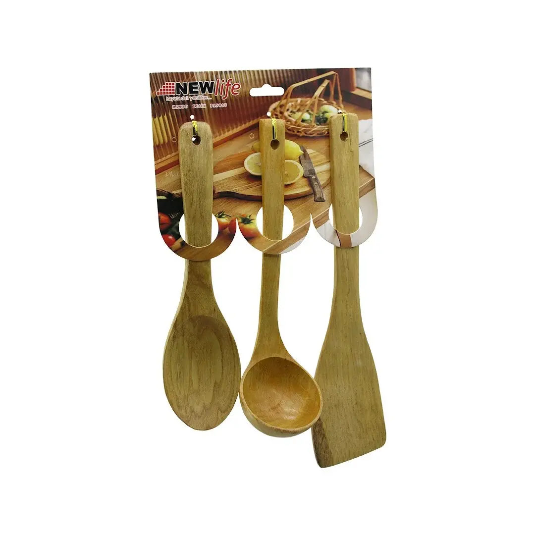 3PCS Ahşap Bambu Mutfak Servis Seti KAŞIK=27CM - KEPÇE=27CM - SPATULA=32CM