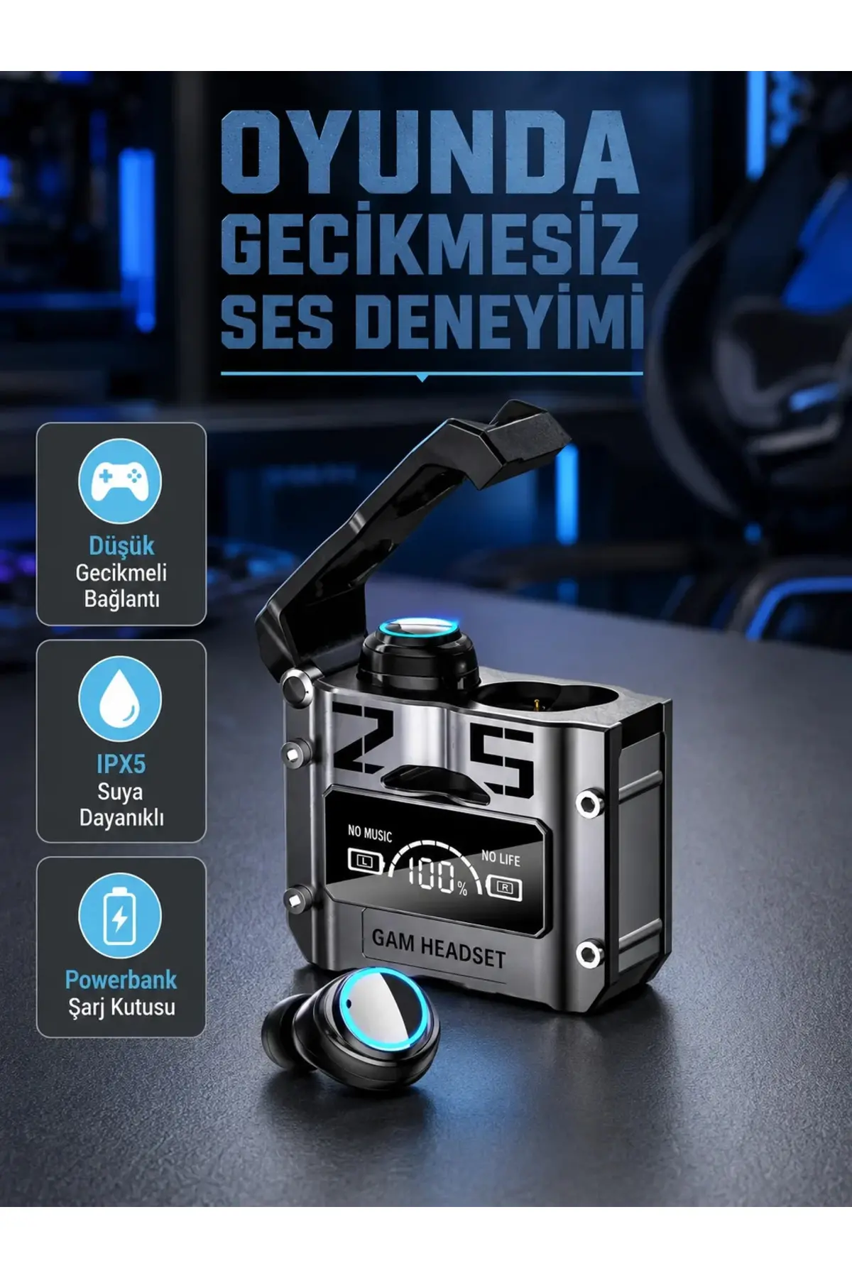 Powerbank Özellikli Bluetooth Kulaklık – Ergonok, Suya Dayanıklı