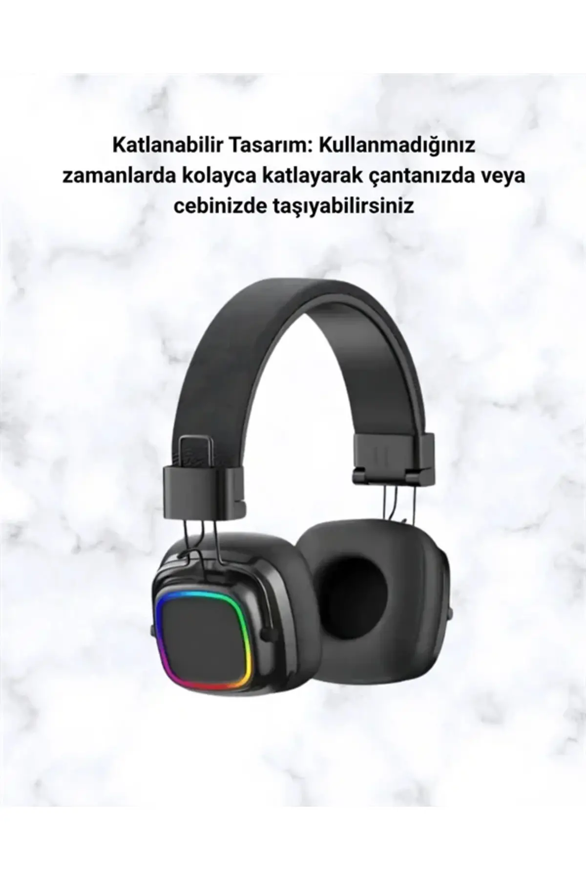 Kablosuz RGB Işıklı Katlanabilir Bluetooth Kulak Üstü Kulaklık