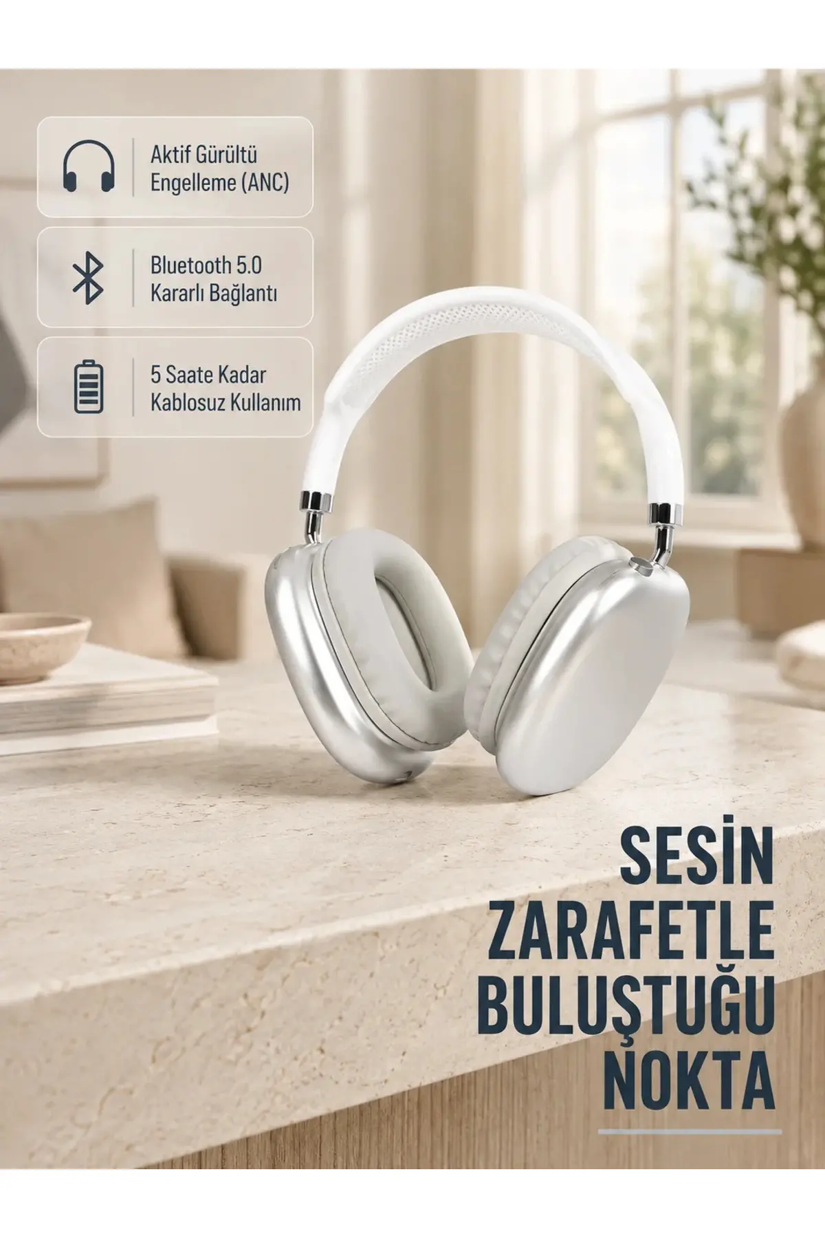 Bluetooth 5.0 Kulak Üstü Kulaklık – Uzamsal Ses, Gürültü Engelleme, Ergonomik Tasarım