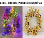 Kalp Püsküllü Gece Parıltısı 3 Modlu LED'li Işıklı Taç Altın Renk-2