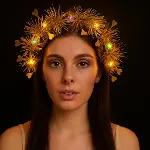 Kalp Püsküllü Gece Parıltısı 3 Modlu LED'li Işıklı Taç Altın Renk-1