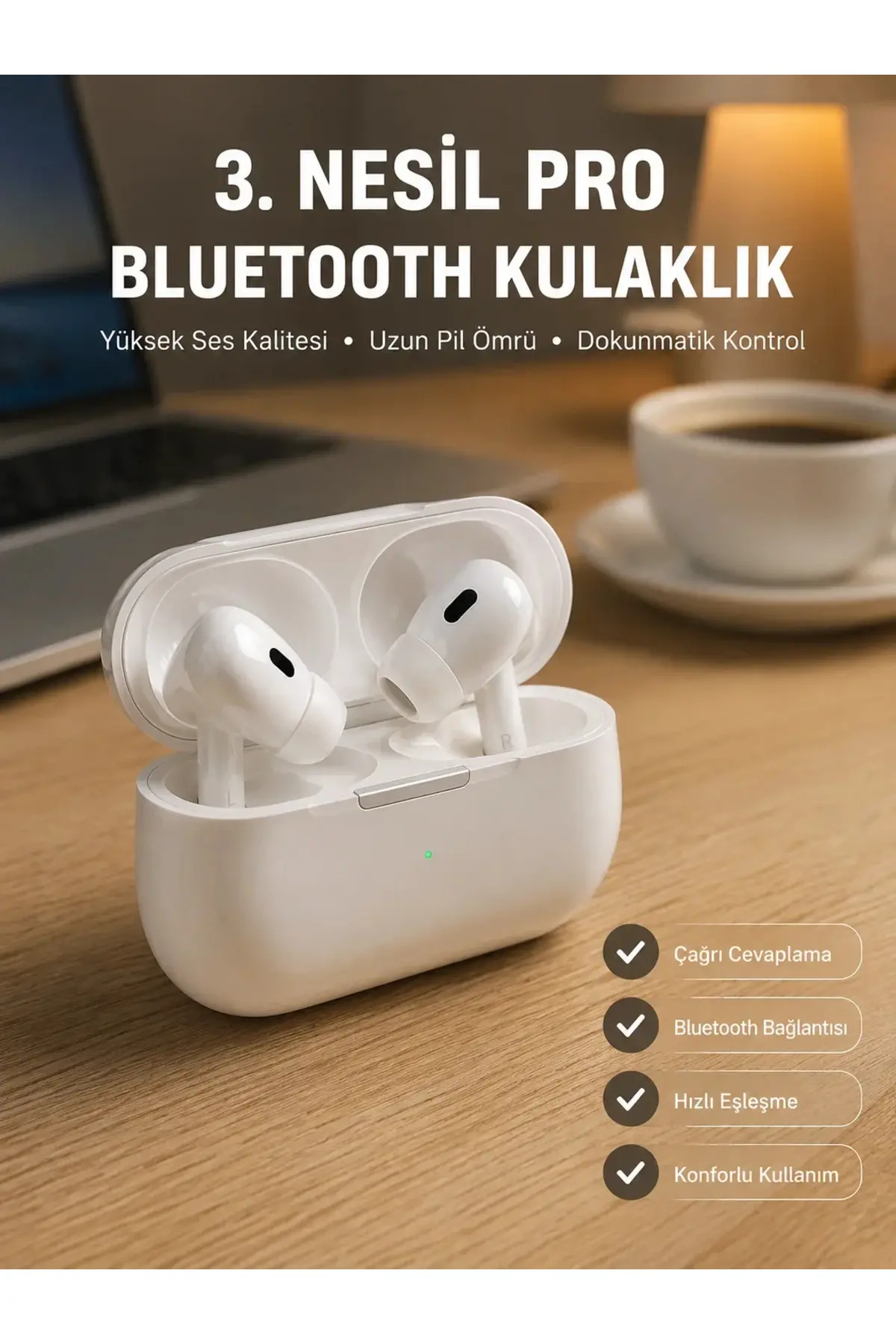 Bluetooth Kulaklık Kulak İçi Silikonlu Stereo Yüksek Ses Kaliteli Dokunmatik