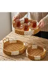İç İçe Geçebilen 3’lü Yuvarlak Plastik Rattan Tepsi Seti–Çift Renkli Hasır Görünümlü Çok Amaçlı Serv-3