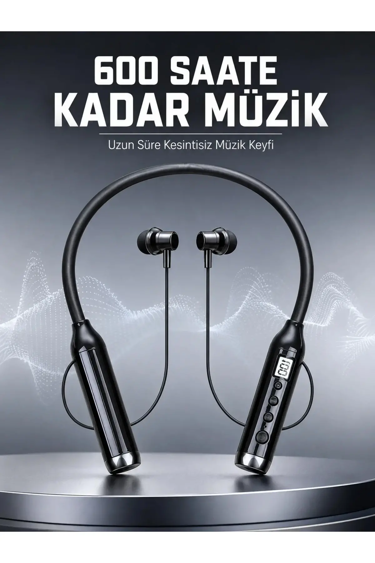 Dijital Göstergeli Boyun Tipi Bluetooth Kulaklık krofonlu Çağrı ve Müzik Kontrollü Çift Cihaz Bağlan