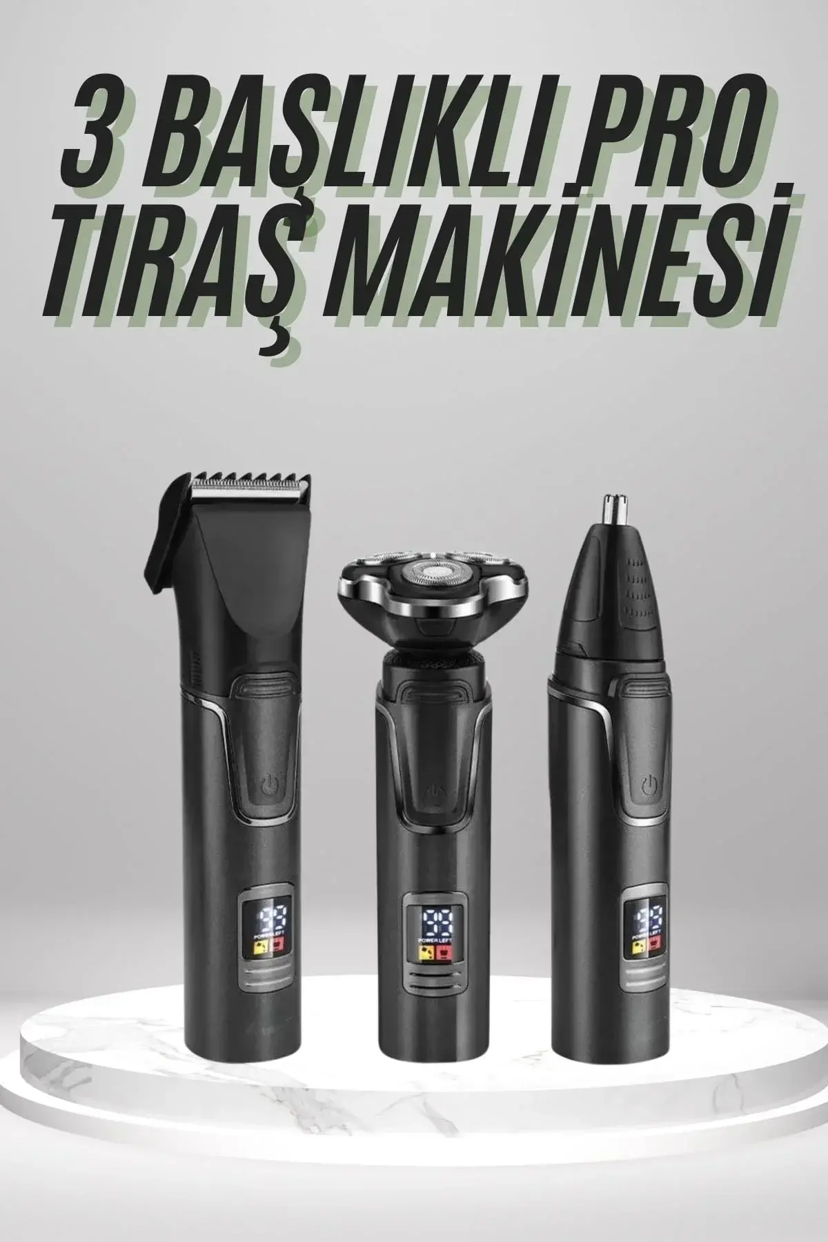 Dijital Göstergeli 3 Başlıklı Tıraş Makinesi Islak Kuru Lazer Öncesi Günlük