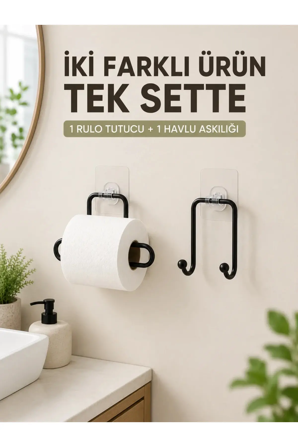 Pratik Yapışkanlı Rulo Kağıtlık ve Havlu Bez Askılığı 2 Parça Düzenleyici Set