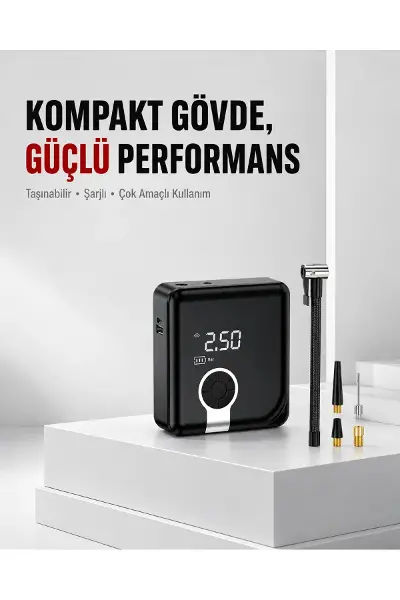 6000mAh Bataryalı Type-C Şarjlı Diyafram Tip Kompresör LED Işıklı