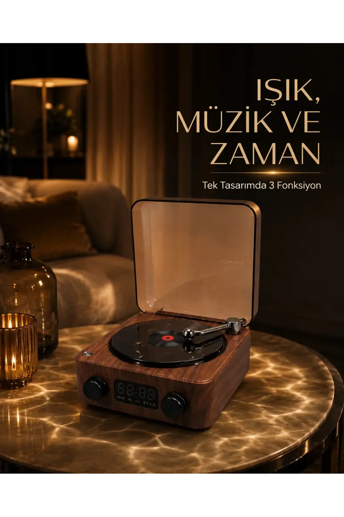 Bluetooth Hoparlörlü Gece Lambası Dijital Saat ve Ambiyans Işığı Çok Amaçlı