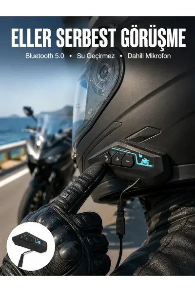 Kask Kulaklığı Motosiklet Intercom Interkom Dinleme Konuşma Özellikli Su Geçirmez