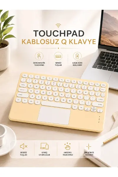 Android ve İOS Uyumlu Bluetooth Klavye Touchpad Slim Kablosuz Wifi Q Klavye