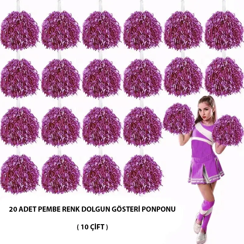 10 Çift ( 20 Adet ) Pembe Renk 23 Nisan 19 Mayıs 29 Ekim Okul Gösteri Ponponları