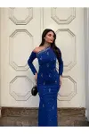 Kadın Trend Model Tek Omuz Tek Kol Gömlek Abiye Elbise-2