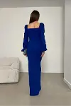 Kadın Krep Kumaş Kalp Yaka Yırtmaçlı Maxi Abiye Elbise-4