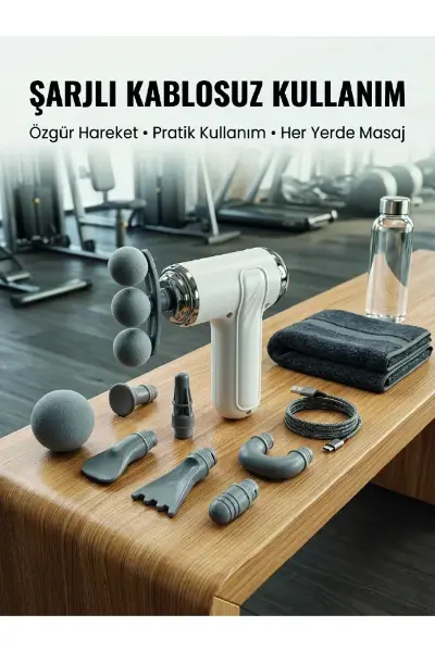 Taşınabilir Şarjlı Kas Masaj Tabancası Derin Doku Masajı İçin 8 Başlıklı Profesyonel Cihaz