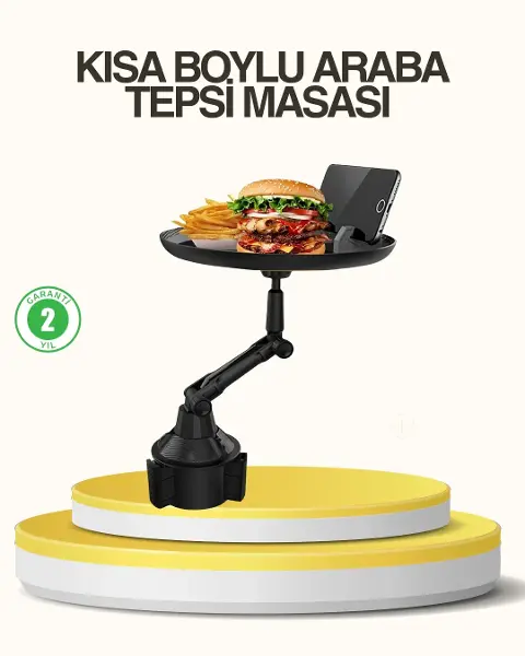 Araç Bardaklık Tepsisi 360° Dönebilen Kol Ayarlı Geniş Yemek Alanlı