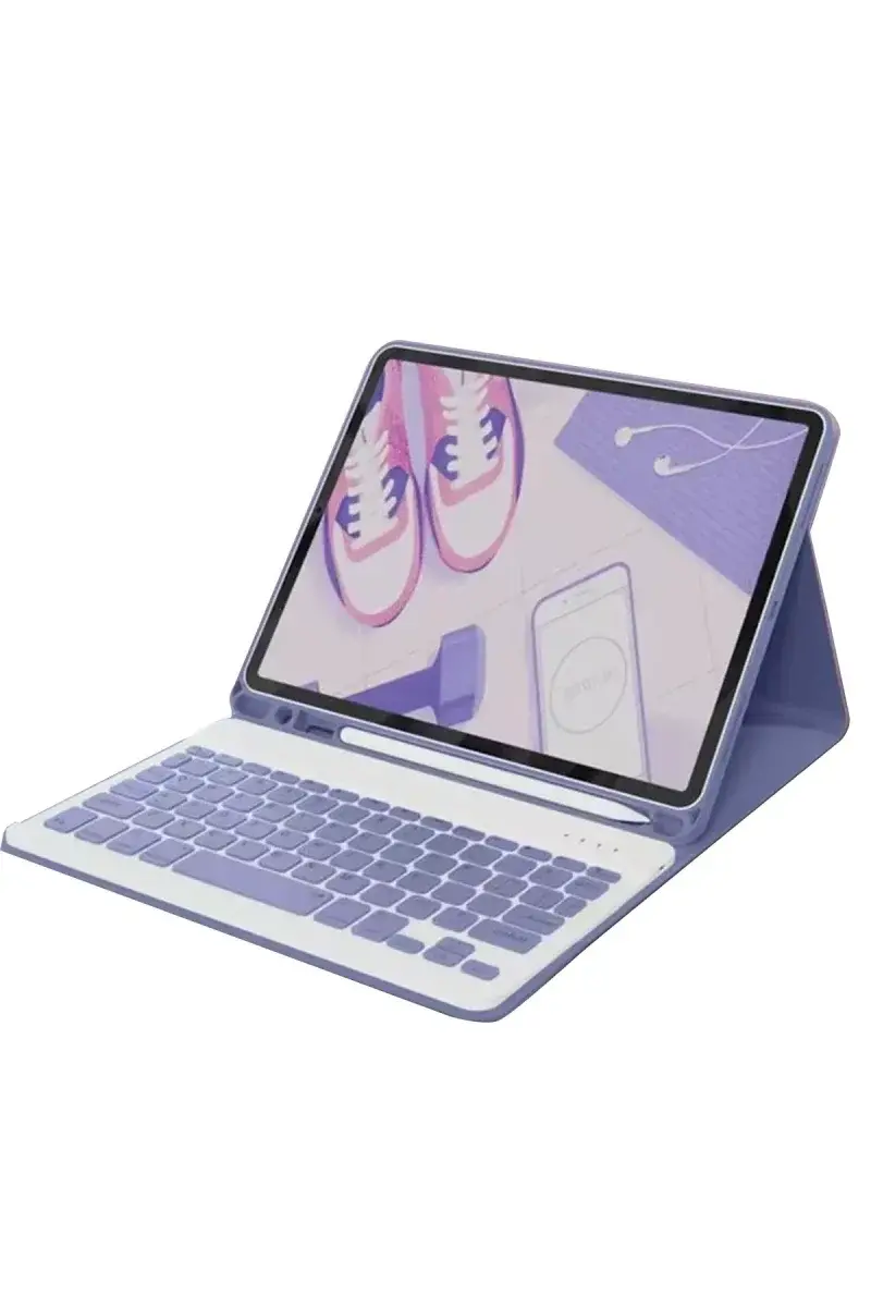 Apple iPad 10.2 (9.nesil) Kılıf KC01 Smart Klavyeli Tablet Kılıfı - Derin Mor