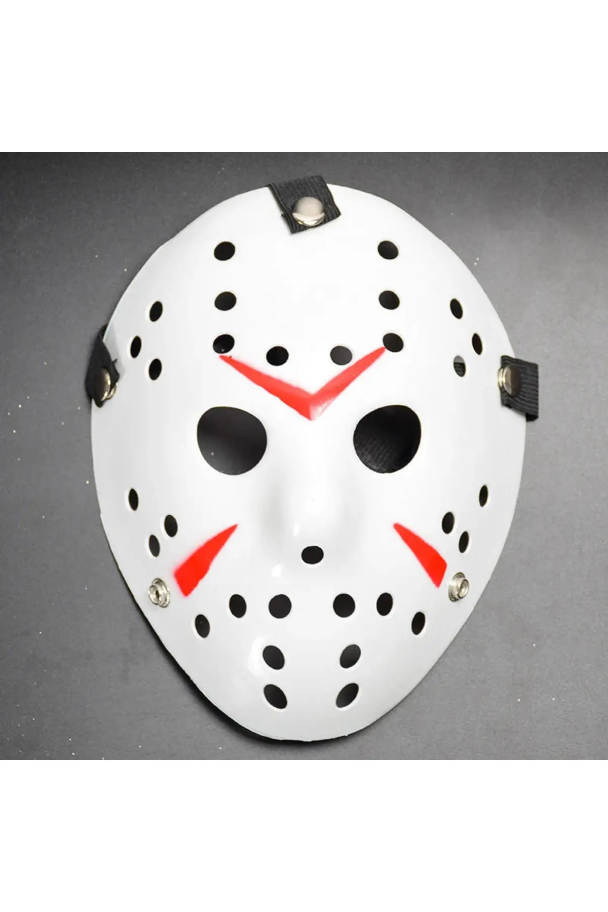 Beyaz Renk Kırmızı Çizgili Tam Yüz Hokey Jason Maskesi Hannibal Maskesi