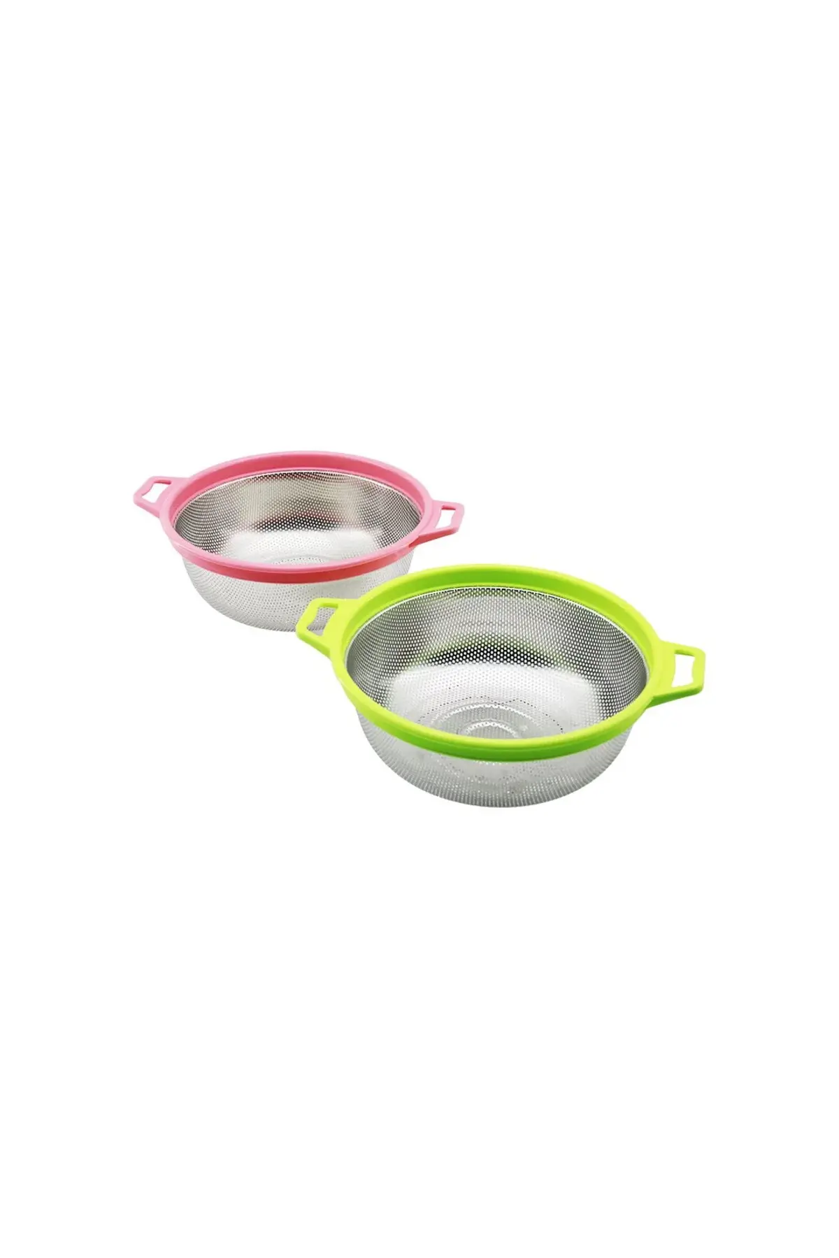 21CM Renkli Plastik Çerçeve - Kulplu Çelik Sepet Metal Süzgeç