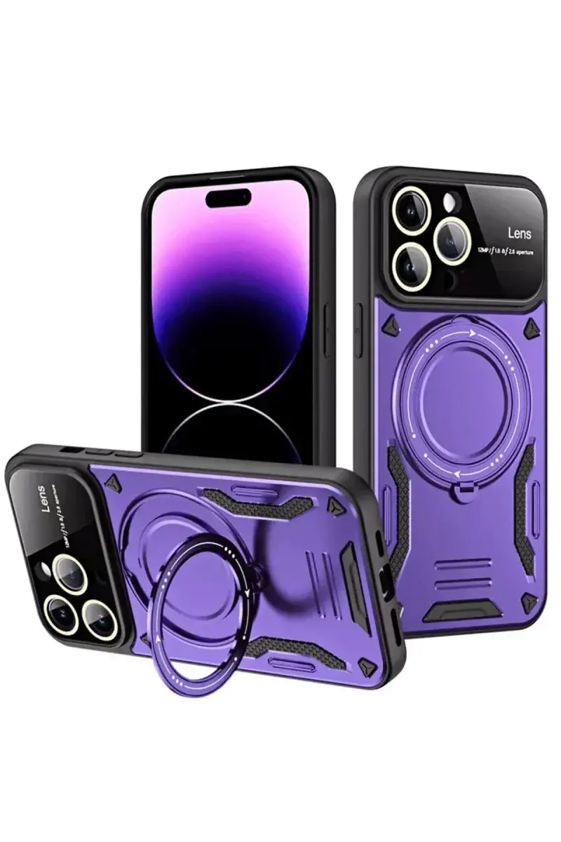 Apple iPhone 16 Pro Kılıf Joy Lens Standlı Kapak - Mor