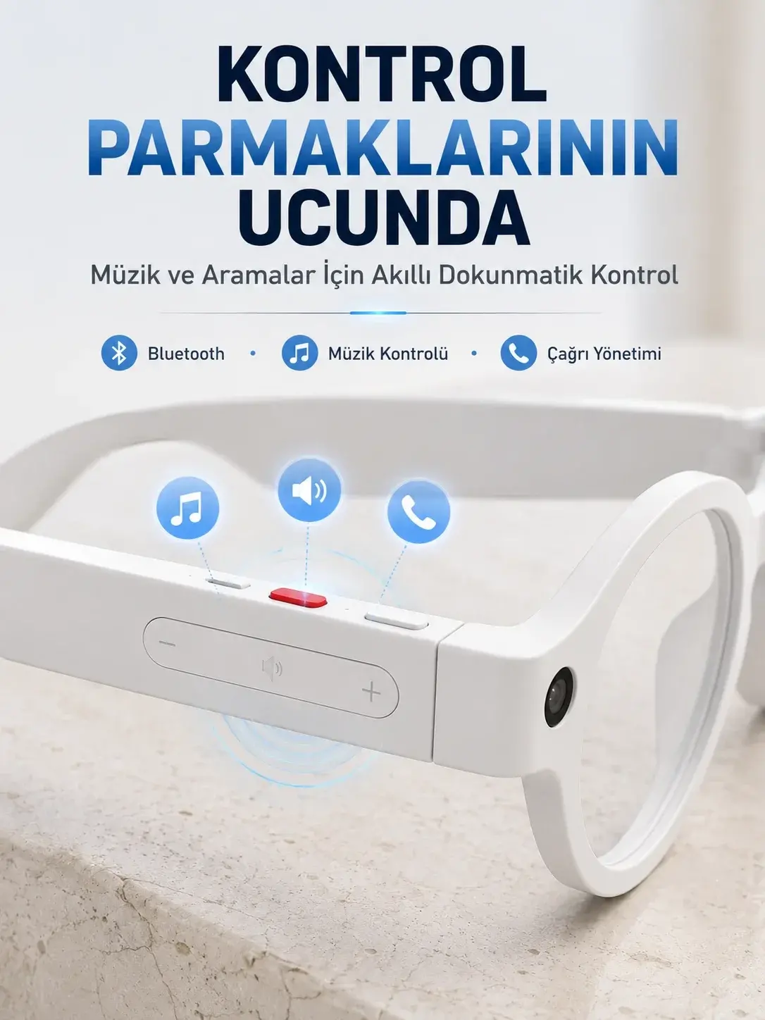 Beyaz Yapay Zeka Akıllı Gözlük Fotoğraf Video Ses Kayıtlı Çoklu Dil Çeviri Bluetooth Bağlantılı 3 Le