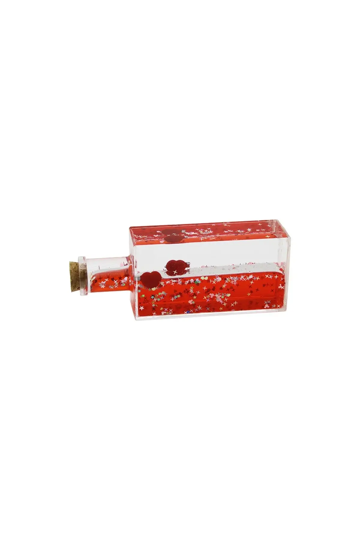 Kırmızı Su Kalp - Yıldız Dikdörtgen Mika Şişe Yüzen Batmayan Dekoratif Biblo AKVARYUM4.2X6.4X17CM