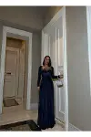 Kadın Vintage Kare Yaka Uzun Kol Abiye Elbise-1